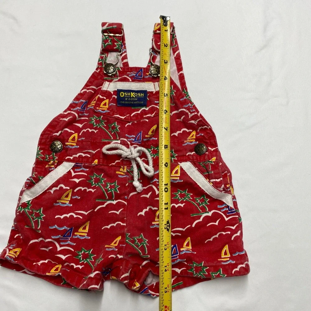 Vintage OshKosh Bgosh Red Nautical Sailboat Tropical Shortalls 12M Made in USA